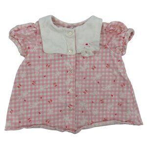 VTG Buster Brown Baby Girl 18M Pink White Check Bunny Butterfly Collar Shirt Top
